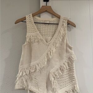 Anthropologie Cream Fringe Knit Tank Top